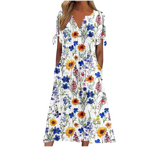 Edvintorg Plus Size Summer Dresses Women'S Floral Printing Button V ...