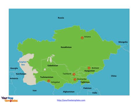 Central_Asia_Map_with_Capitals - Free PowerPoint Template