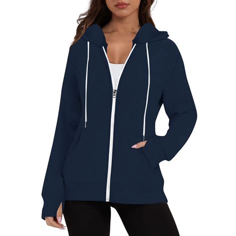 Daznico Women's Zip Hoodie - Thumbhole Long Sleeve with Drawstring ...