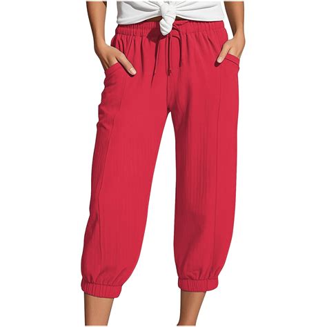 IDALL Womens Capri Pants Petite Pants Women's Linen Wide Leg Pants ...