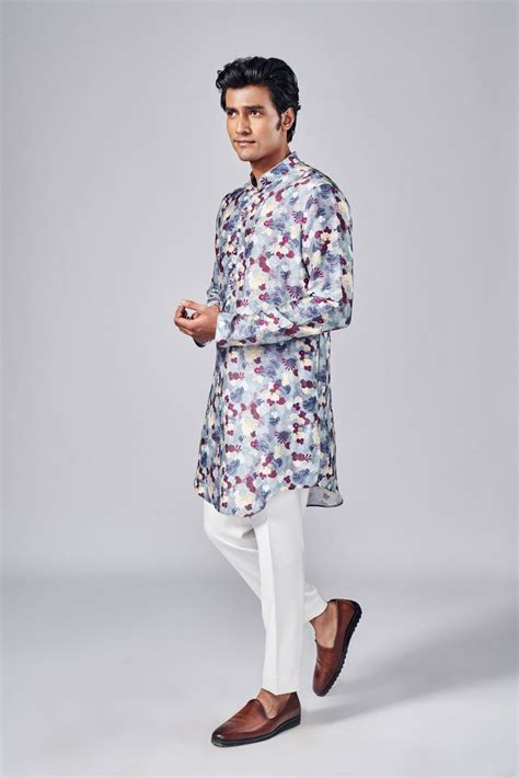 GREY PRINTED KURTA SET – Arjuun Kilachand