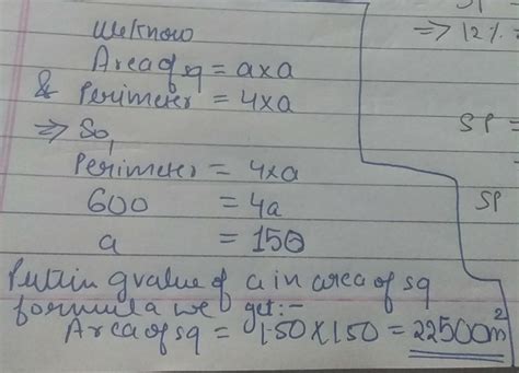 - Find the area of a square whose perimeter is 600 m. - Brainly.in