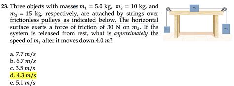 Solved 23. Three objects with masses m1=5.0 kg,m2=10 kg, and | Chegg.com