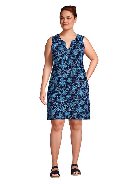 Lands' End Women's Plus Size Cotton Jersey Sleeveless Swim Cover-up ...