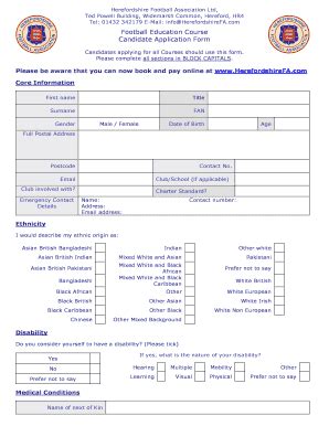 Fillable Online Football Education Course Candidate Application Form ...
