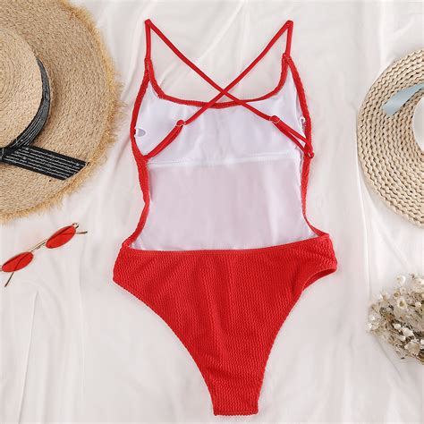 Sexy One Piece Swimsuit Women Solid Red High Cut B... – Vicedeal