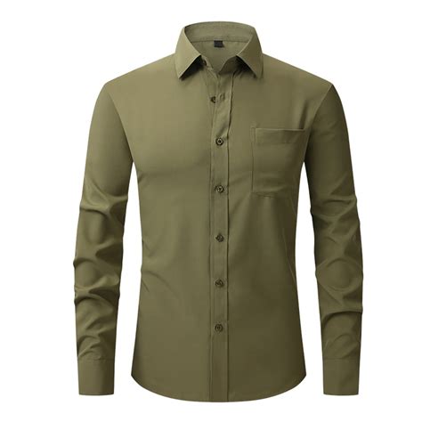 Lovskoo Men's Olive Green Dress Shirt, Long Sleeve, Turn-Down Collar ...