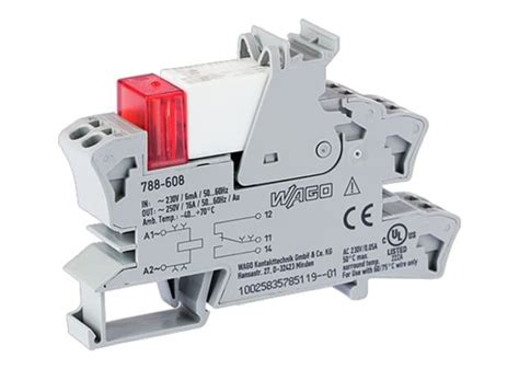 788-608 WAGO | WAGO 788 Series Relay Module, DIN Rail Mount, 230V ac ...