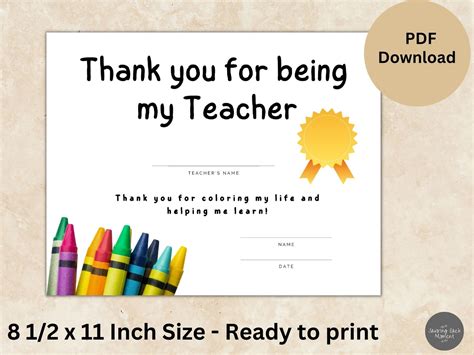 Teacher Appreciation Awards, Year End Teacher Gift, Certificate of ...