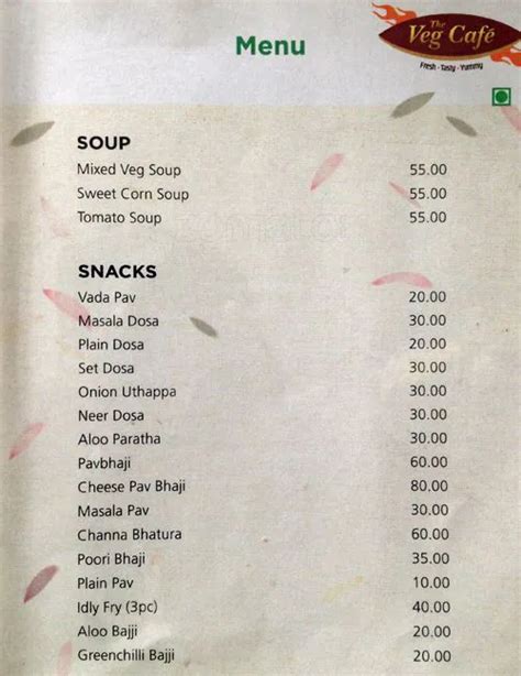Menu at The Veggie Cafe, Bengaluru