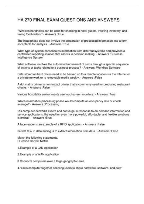 HA 270 FINAL EXAM QUESTIONS AND ANSWERS - HA 270 - Stuvia US