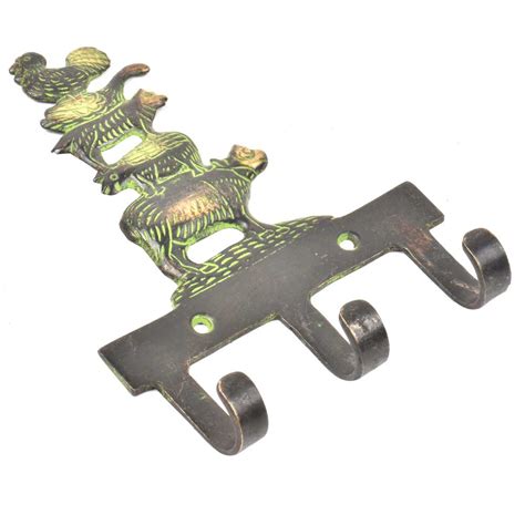 Brass Wall Key Holder Cow Pig Dog Duck Rooster Farm Animals 3 hooks ...