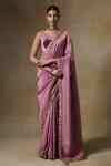 Buy Pink Viscose, Velvet Gota Patti, Embroidery Round Neck Border Saree ...