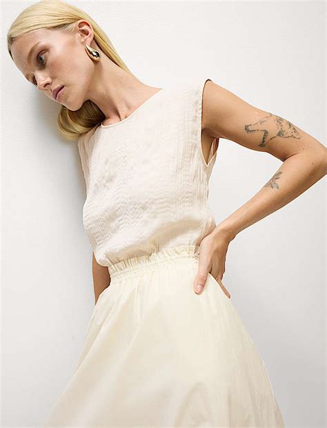 Buy Plisse Round Neck Top at Marks & Spencer