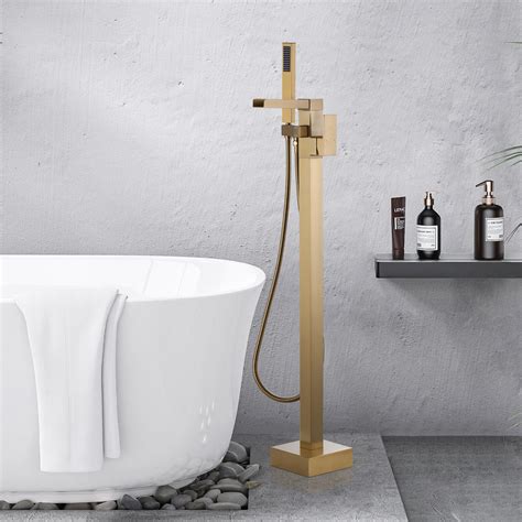 ALEASHA Gold Floor Mount Tub Faucet Freestanding Bathtub Faucet, High ...