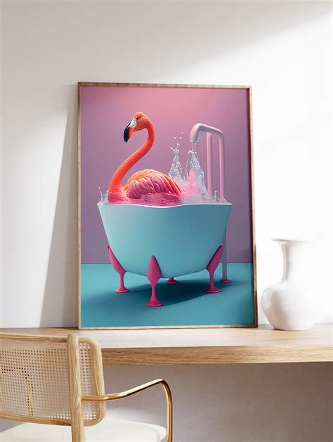 Miluva Flamingo In Bath Bathtub Poster, Flamingo Poster, Flamingo Print ...