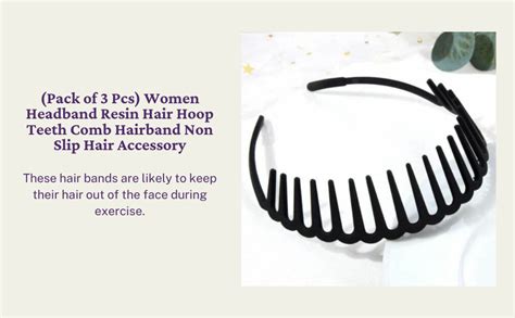 Pack of 3 Women's Headband With Resin Hair Hoop and Teeth Comb - Non ...