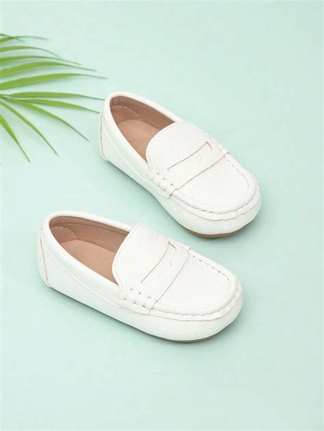 Boys' Classic White Matte Outdoor Loafers With Simple Design | SHEIN USA