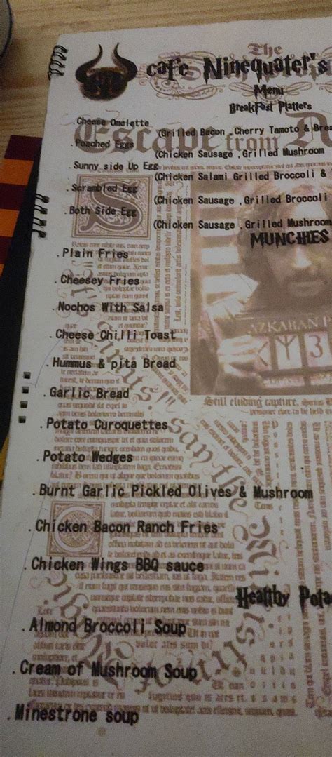 Menu at Cafe Nine Quarters, Panchkula