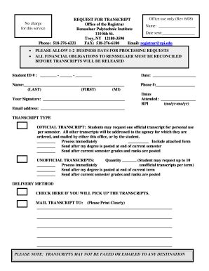 Rensselaer Polytechnic Institute Request for Transcript 2008-2026 ...