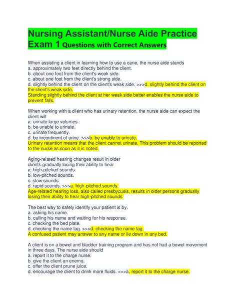Nursing Assistant/Nurse Aide Practice Exam 1 Questions with Correct ...