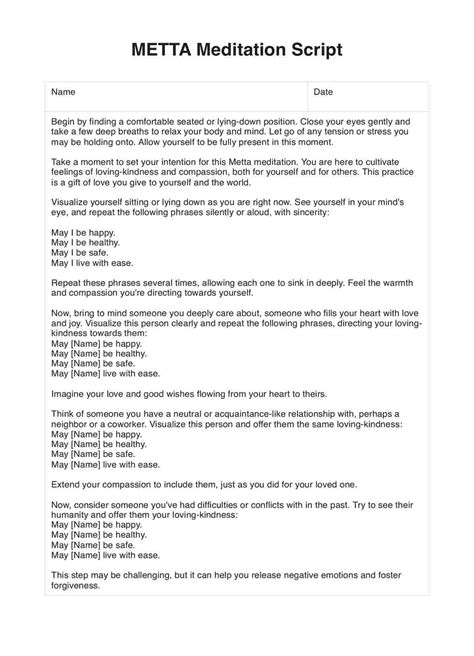 METTA Meditation Worksheet & Example | Free PDF Download