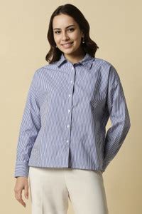 Allen Solly Women Striped Formal Blue Shirt - Buy Allen Solly Women ...