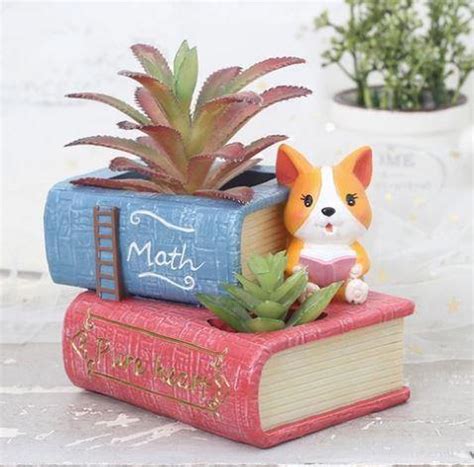 Cute Corgi Dog Reading Book Resin Succulent Pot — Plant N Pots