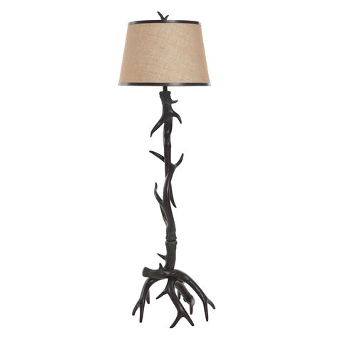 Loon Peak® Kiare - Traditional Lodge Antler Floor Lamp - Yellow Shade ...