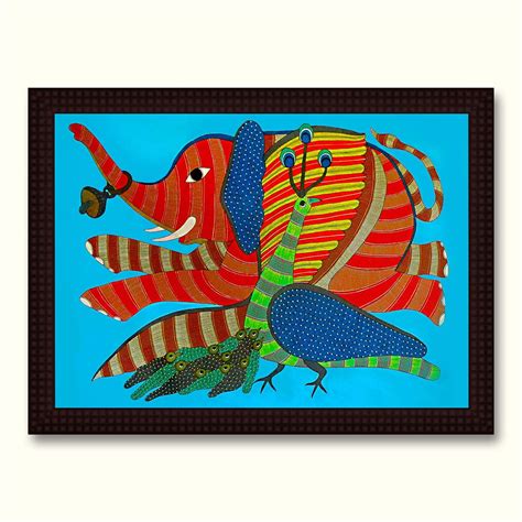 Tamatina Traditional Bhil Art Wooden Texture Framed Canvas Painting ...