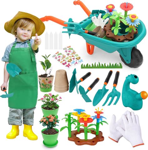deAO Childrens Gardening Sets, Toddler Wheelbarrow Tools 3~12, Kids ...