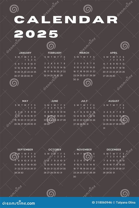 Brown Vertical Calendar for 2025 Year. Minimalistic 2025 Calendar Stock ...