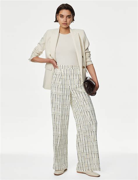 Buy Printed Elasticated Waist Wide Leg Trousers at Marks & Spencer