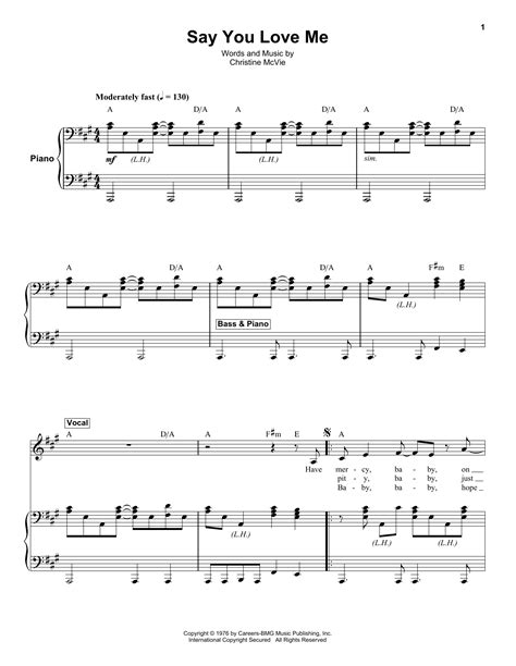 Say You Love Me Sheet Music | Fleetwood Mac | Keyboard Transcription