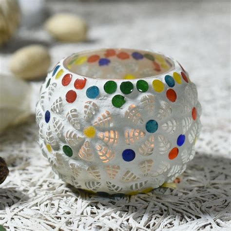 Buy Colorful Floral Polka Dots Mosaic Glass T-light Candle Holder ...