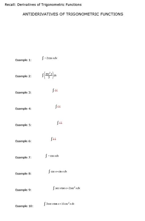 Antiderivatives of Trigonometric Functions - Calculus 1 ...