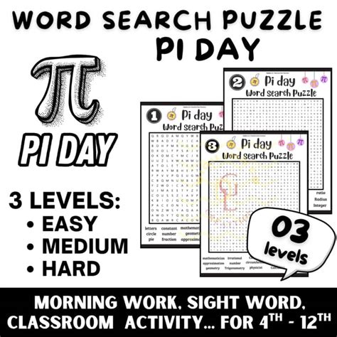 Pi Day Word Search crossword puzzle game literacy center idea middle ...