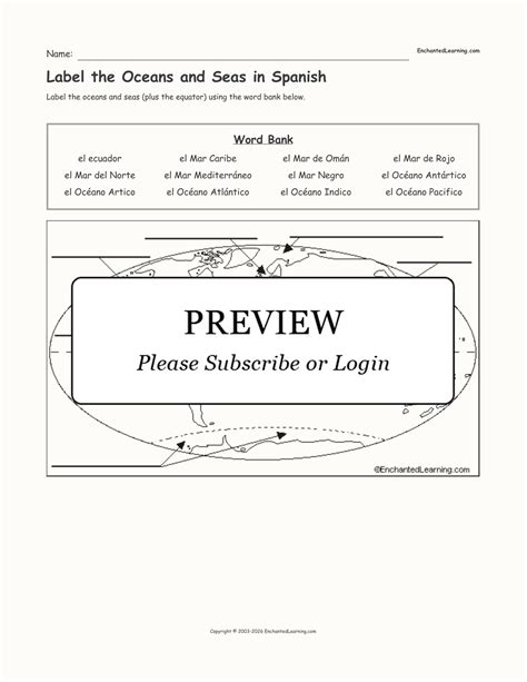 Label the Oceans and Seas in Spanish - Enchanted Learning