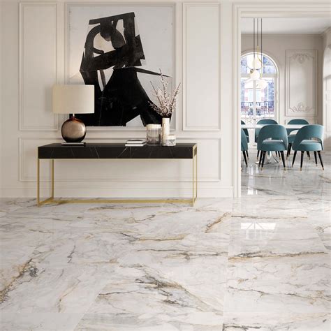 Gold And White Tile Floor Porcelain 60x120 Luxurious White Beige With