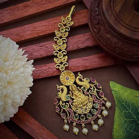 Lakshmi Motif Temple Gold Maang Tikka - Traditional Bridal Wear ...