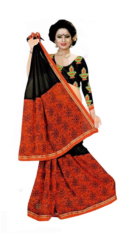 Buy AminQuest Beautiful Printed Self Design Chiffon Saree With ...