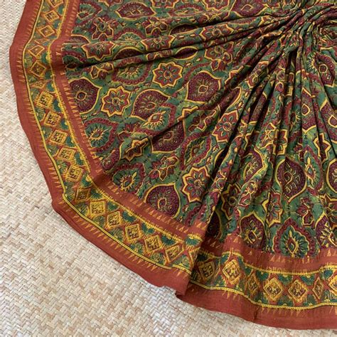 Ajrak Hand Block Print On Madurai Cotton saree – villvam