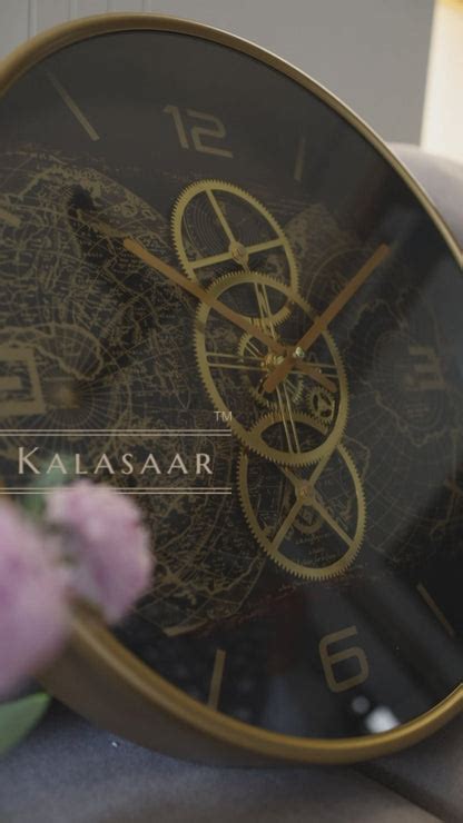 Premium Metal Gear Wall Clock with Golden Outer Body & Geometric Dial ...