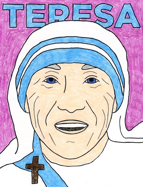 Easy How to Draw Mother Teresa Tutorial and Coloring Page
