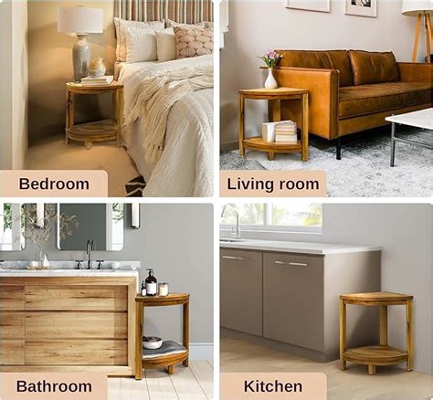 Teak Color Natural Solid Acacia Wood Corner Shower -Stool 12" x 12" x