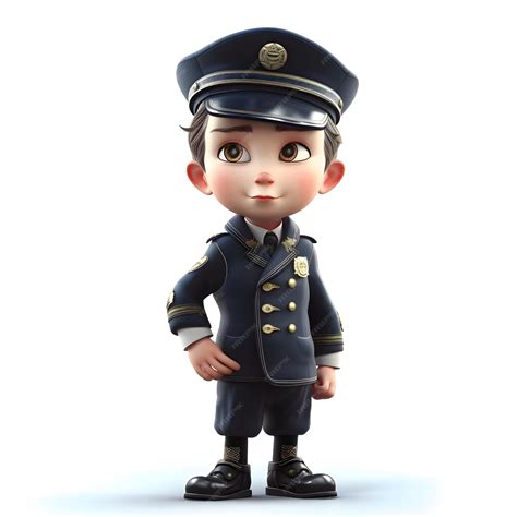 Premium Photo | 3D Illustration of a Little Policeman with hat and uniform
