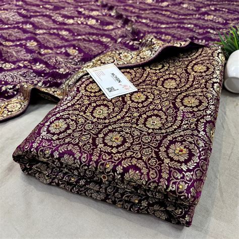 Purple Murrah Jaal Stone Work Kimkhab Silk Banarasi Gharara – Mohsin ...