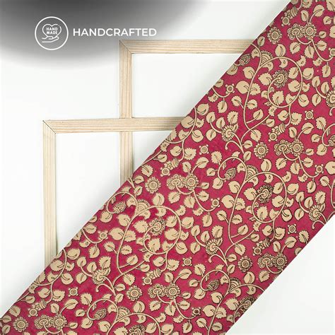 Red And Beige Floral Kalamkari Cotton Fabric – Fabcurate