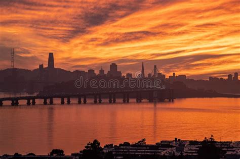 Iconic Skyline of San Francisco, California at Sunset Stock Image ...