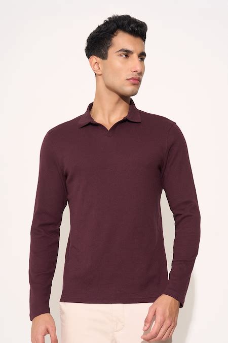 Wine Solid Long Sleeve Knit Polo - Selling Fast at Pantaloons.com